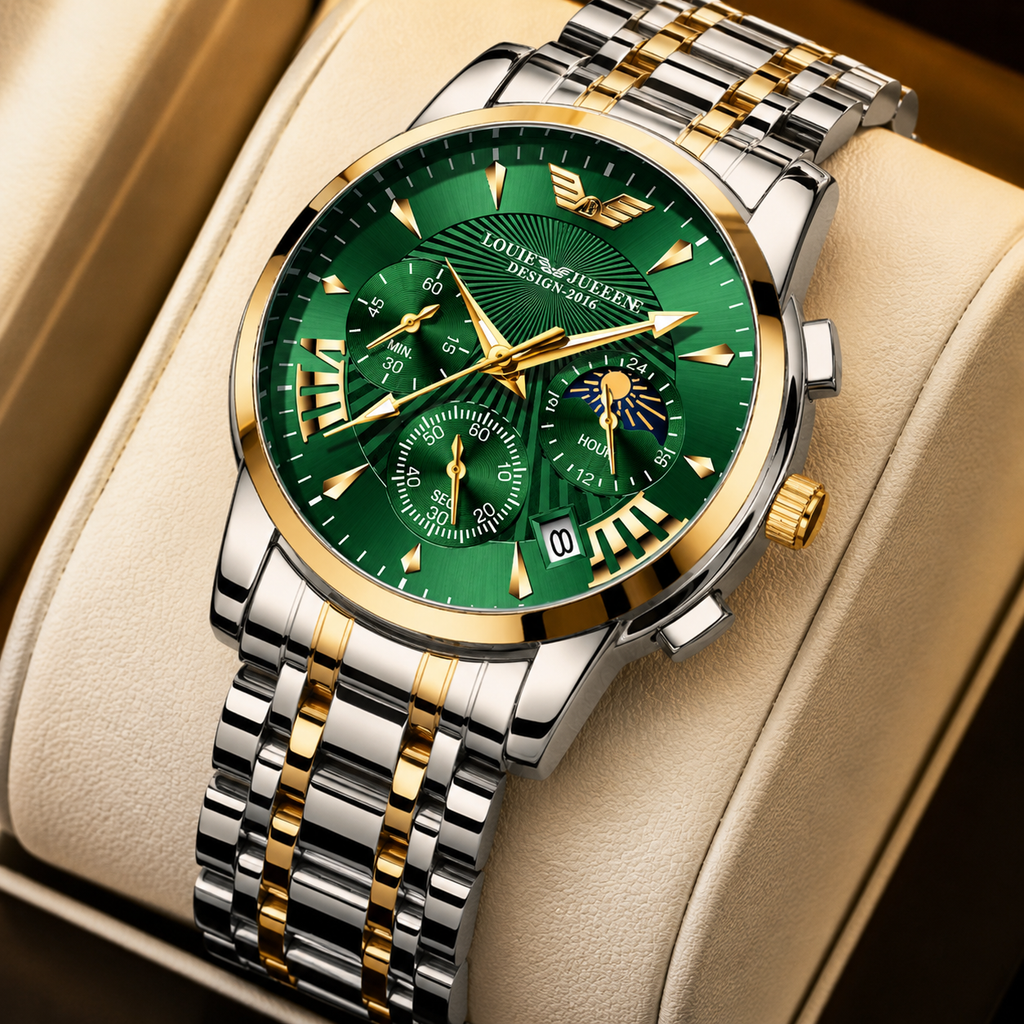 Louie Julene Emerald Royal Chronograph – Luxury Green & Gold Watch