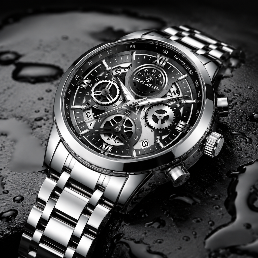 Louie Julene Emerald Royal Chronograph –  Black & Silver Watch