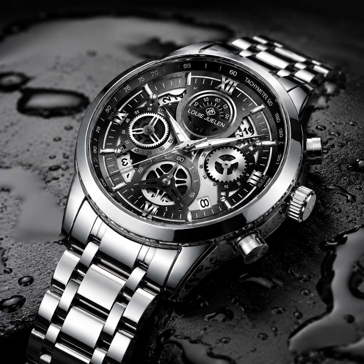 Louie Julene Emerald Royal Chronograph –  Black & Silver Watch