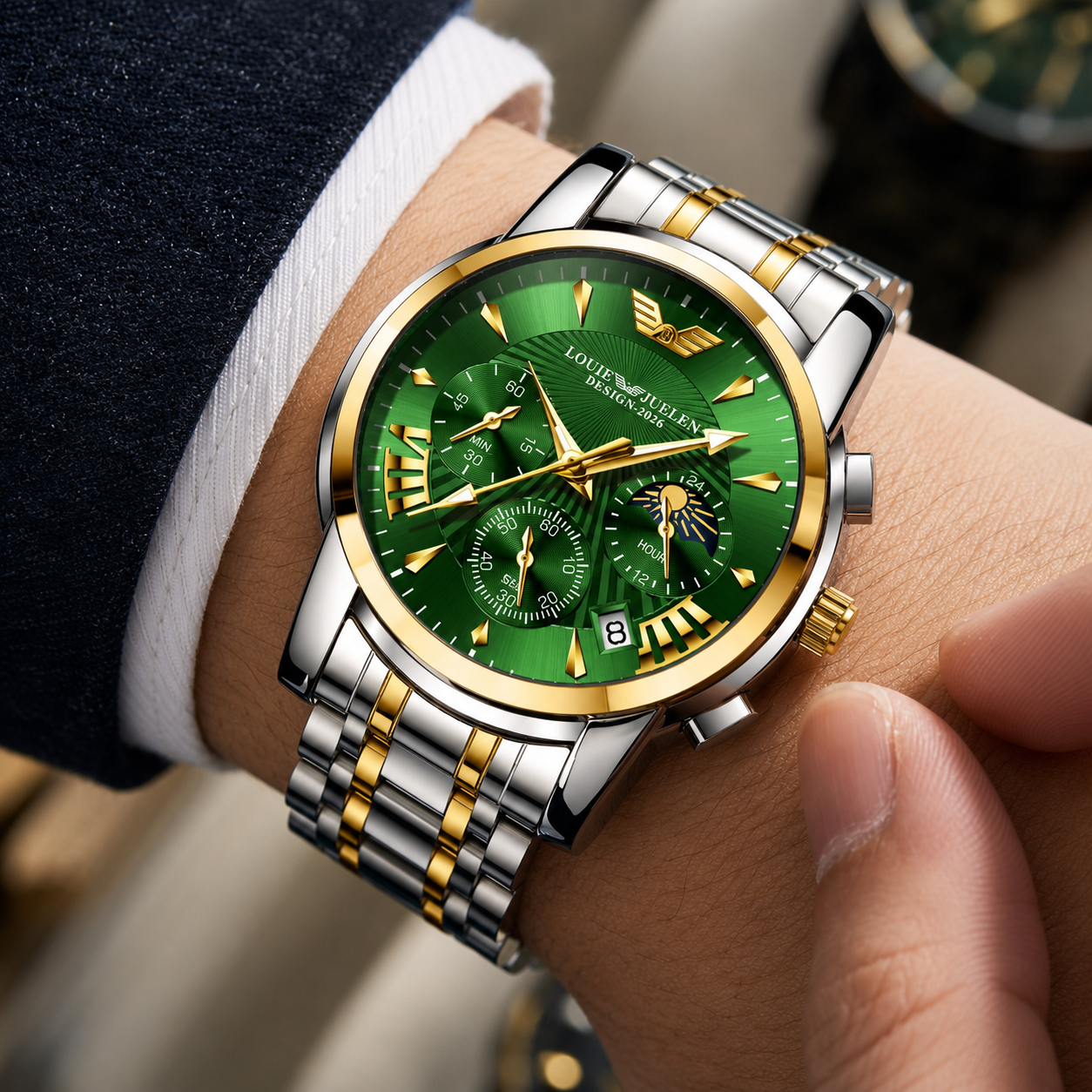 Louie Julene Emerald Royal Chronograph – Luxury Green & Gold Watch