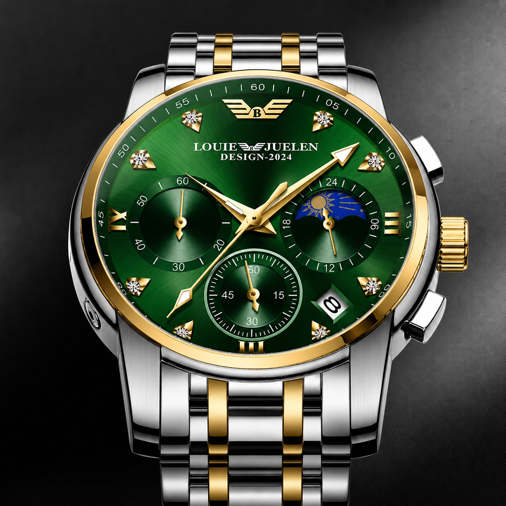 Louie Julene Emerald Royal Chronograph – Luxury Green & Gold Watch