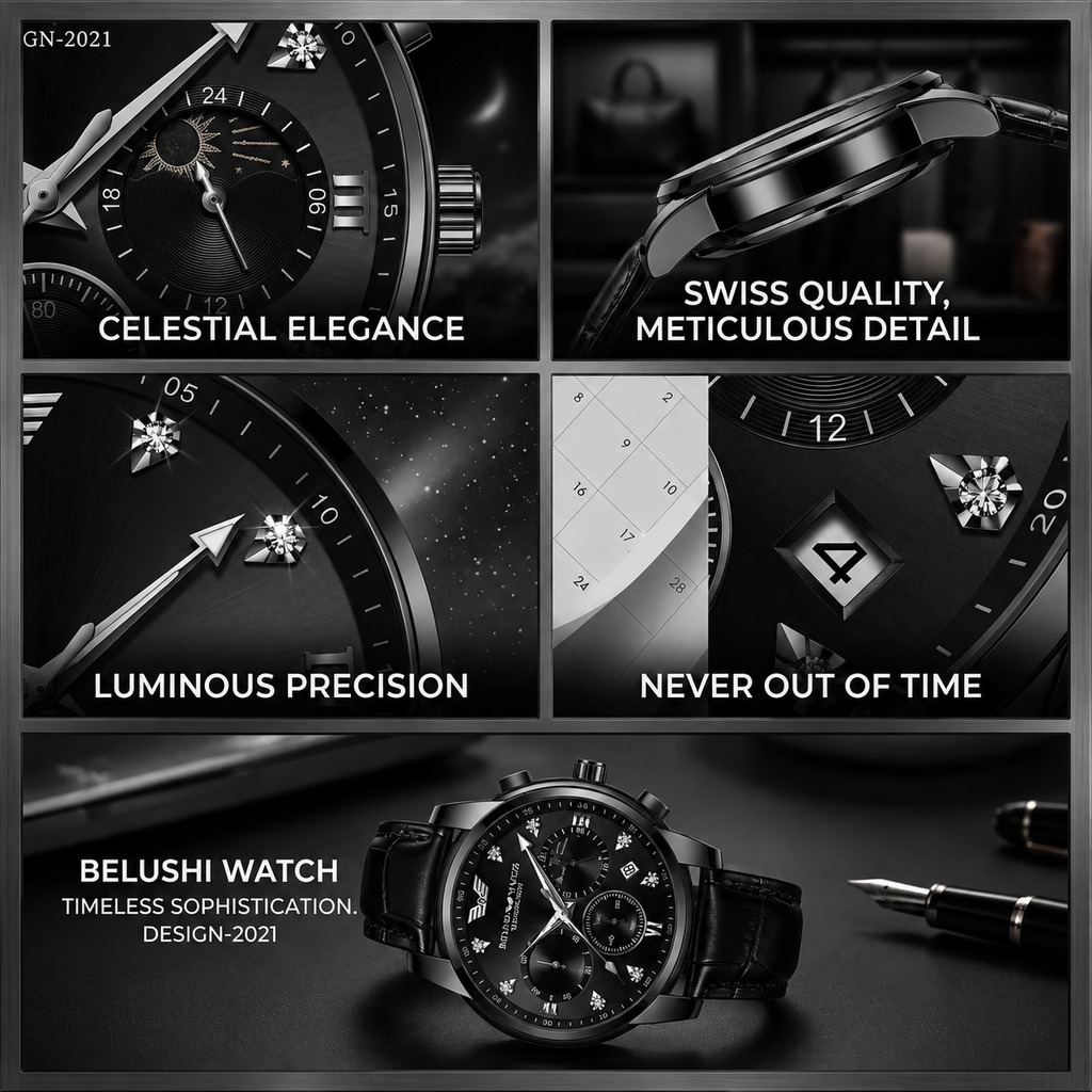 Belushi Midnight Prestige Chronograph – Luxury Black Leather Watch