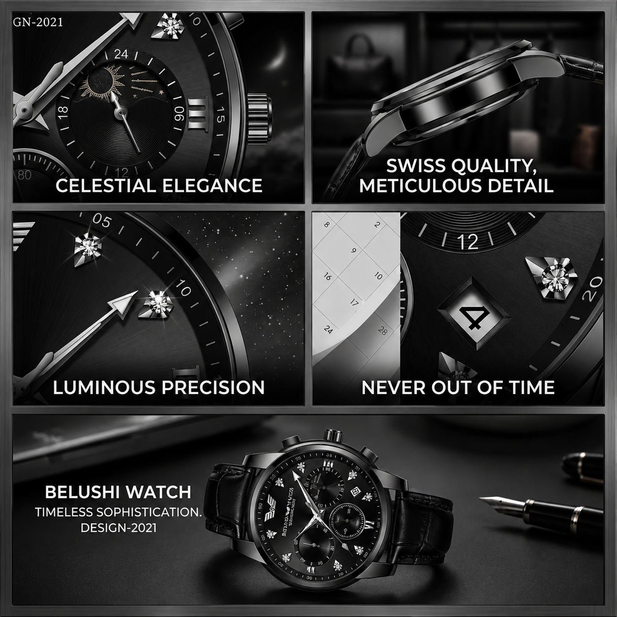 Belushi Midnight Prestige Chronograph – Luxury Black Leather Watch
