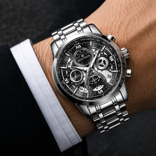 Louie Julene Emerald Royal Chronograph –  Black & Silver Watch