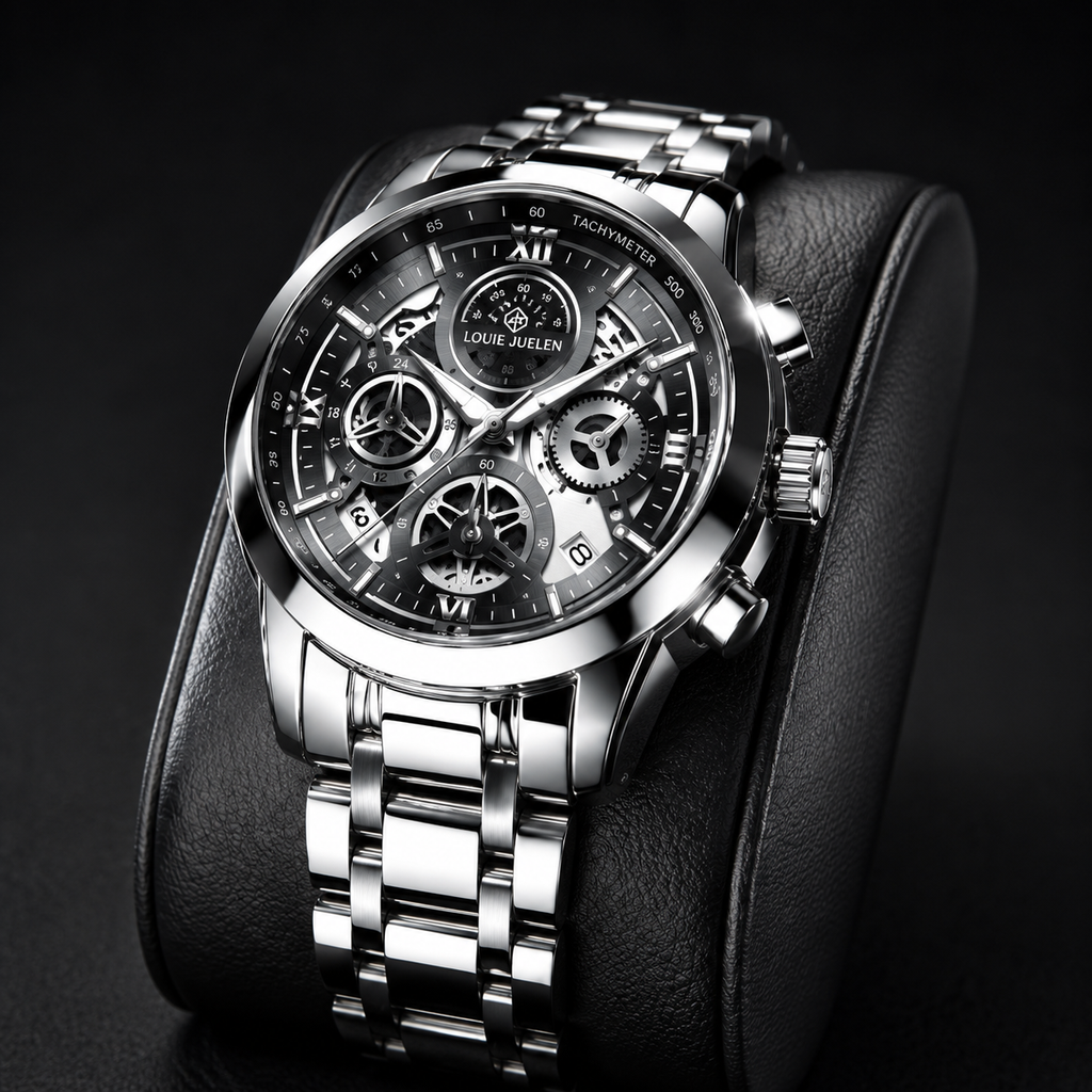 Louie Julene Emerald Royal Chronograph –  Black & Silver Watch