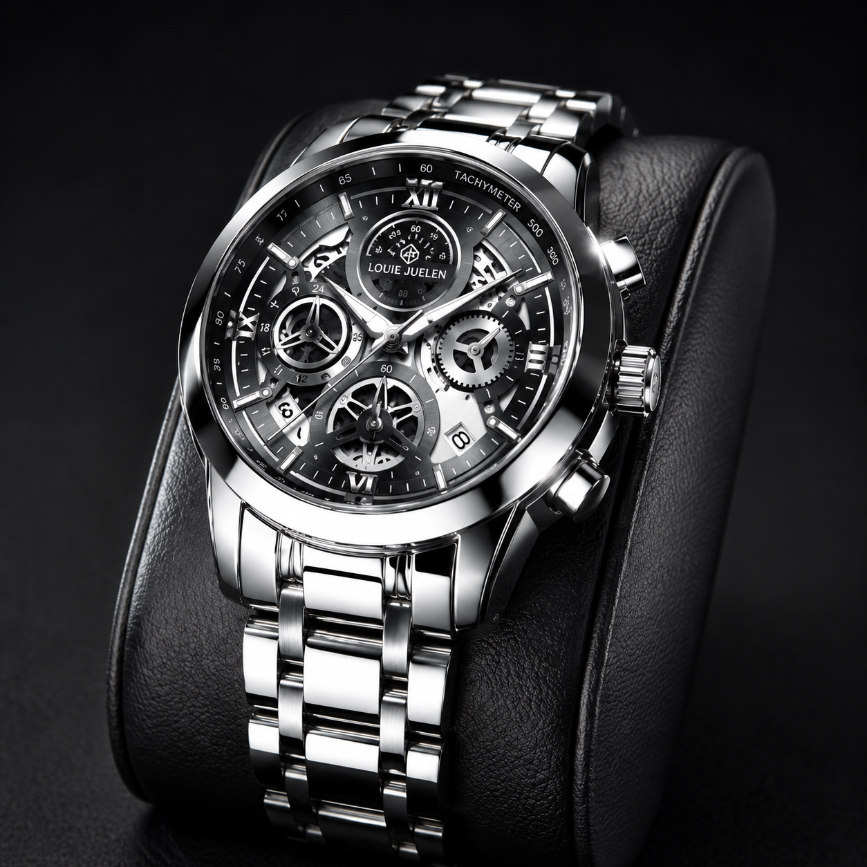 Louie Julene Emerald Royal Chronograph –  Black & Silver Watch