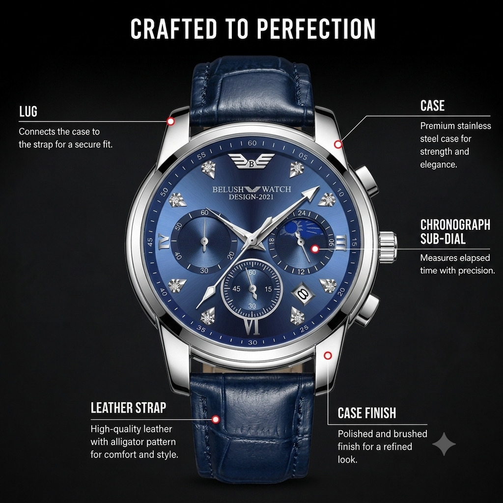 Louie Juelen Celestial Chronograph-Style Men’s Quartz Watch (leather band)