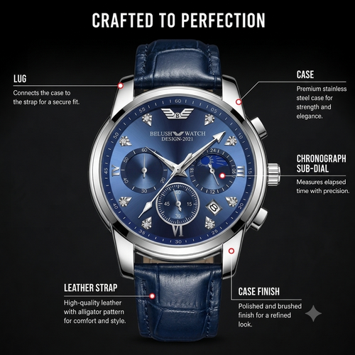 Louie Juelen Celestial Chronograph-Style Men’s Quartz Watch (leather band)