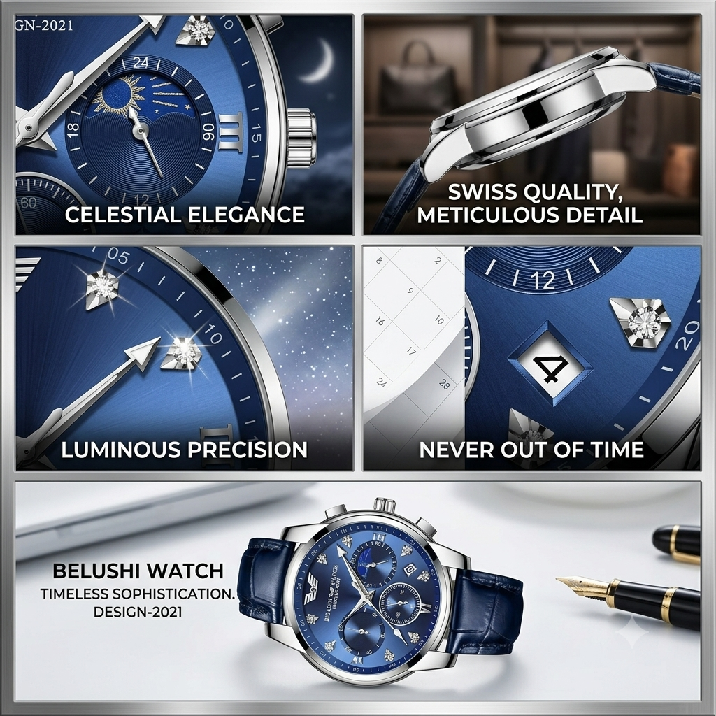 Louie Juelen Celestial Chronograph-Style Men’s Quartz Watch (leather band)